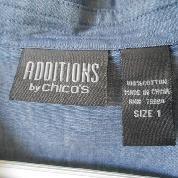 ADDITIONS By CHICO'S Sz 1/M Gray beaded Front Button Down Shirt Top 100% Cotton - Picture 4 of 4